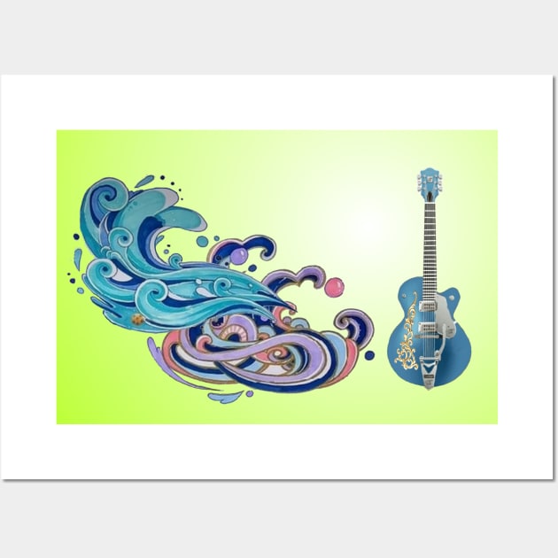 blue gitar in windy moonlight Wall Art by UNIQ COLOURFULL
